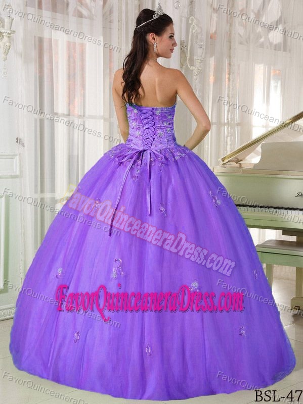Ball Gown Purple Quince Dresses in Taffeta and Tulle with Appliques