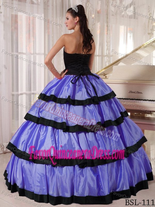 Purple and Black Ball Gown Taffeta 2013 Dresses for Quince with Ruffles