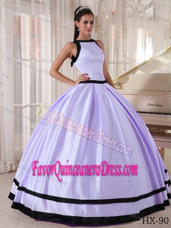 Lilac and Black Ball Gown Bateau Quinceanera Gown Dresses in Satin