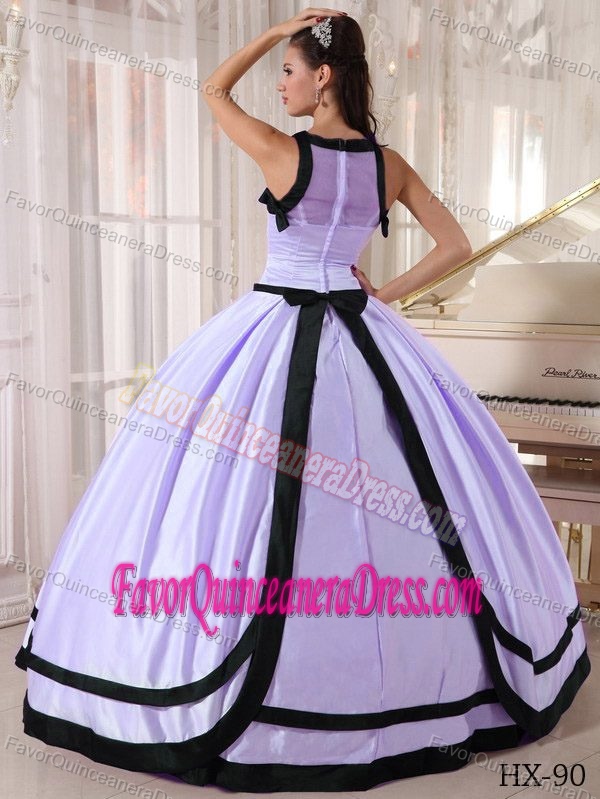Lilac and Black Ball Gown Bateau Quinceanera Gown Dresses in Satin