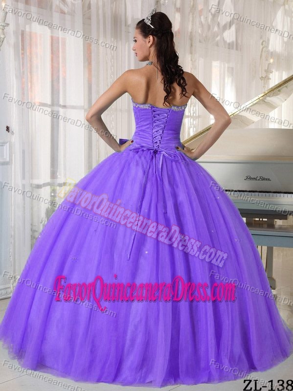 Lavender Tulle Ball Gown Lilac Sweet 15 Dress with Beading and Bowknot
