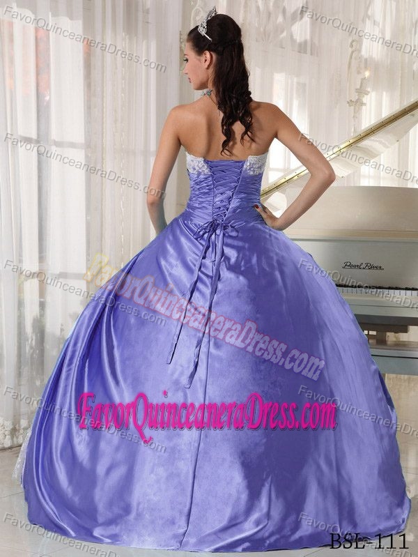 Taffeta Ball Gown Strapless Dress for Quinceanera in Lilac with Lace