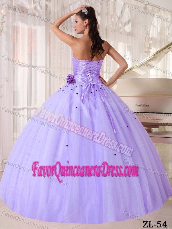 Lilac and White Ball Gown Beaded and Ruched Dress for Quince in Tulle