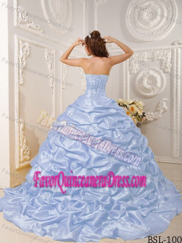 Court Train Lilac Ball Gown Light Blue Dresses for Quince in Taffeta