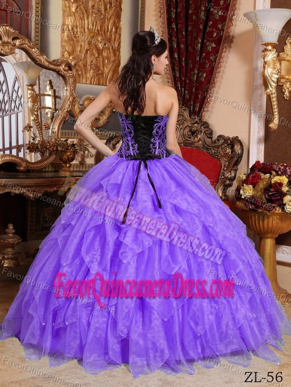 Organza Purple Beaded Ball Gown Sweetheart Sweet 15 Dress with Embroider