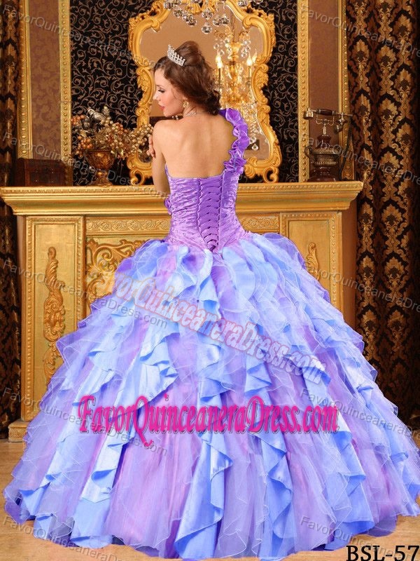 Multi-Color Ball Gown One Shoulder Ruffled Dress for Quince in Taffeta