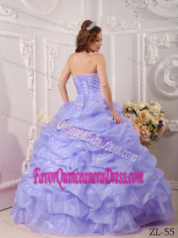 Ball Gown Organza Appliqued Lilac Dresses for Quinceanera with Ruffle