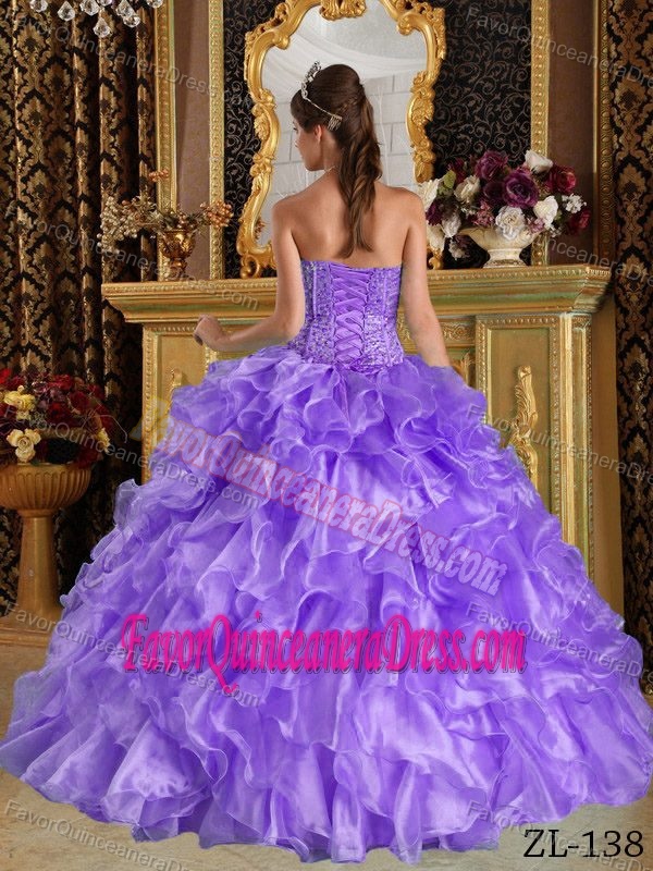 Lavender Beaded Sweetheart Ruffled Dress for Quinceanera of Ball Gown