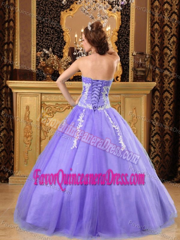 Popular Sweetheart Tulle Purple Dress for Quinceanera with Appliques