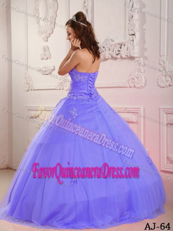 Ball Gown Sweetheart Dress for Quinceanera in Lilac with Appliques