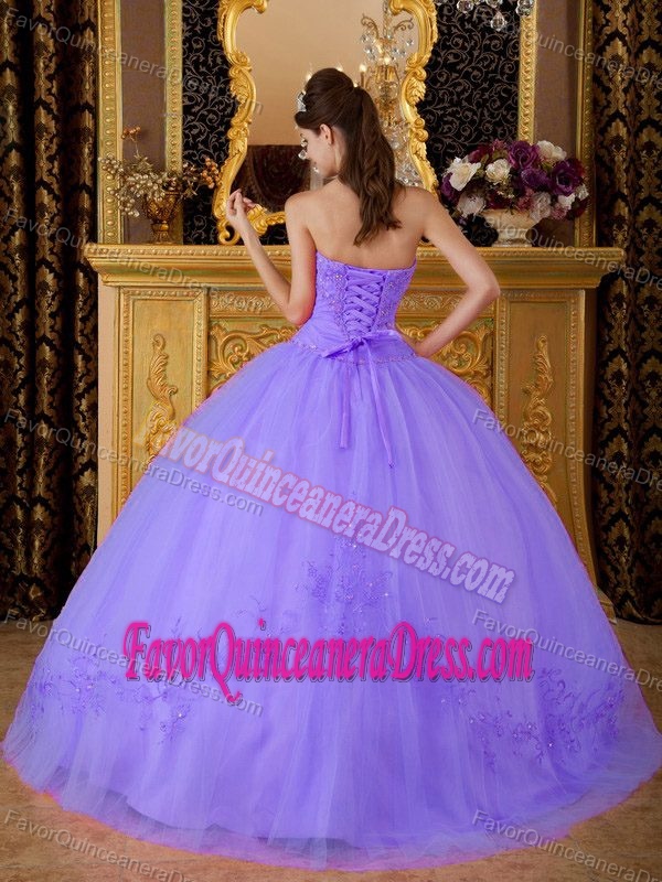 Purple Ball Gown Sweetheart Dress for Quinceanera in Tulle with Applique