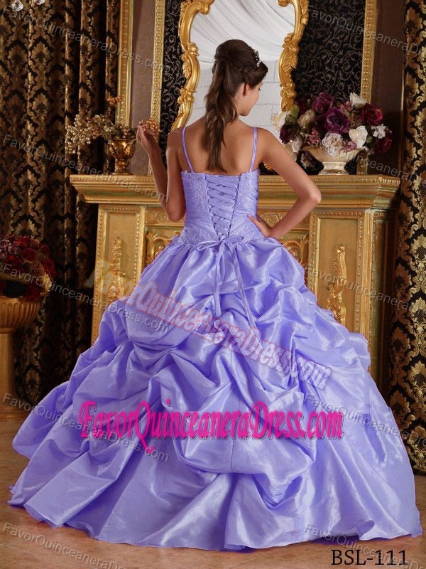Ball Gown Straps Taffeta Lilac Dress for Quince with Bead and Applique