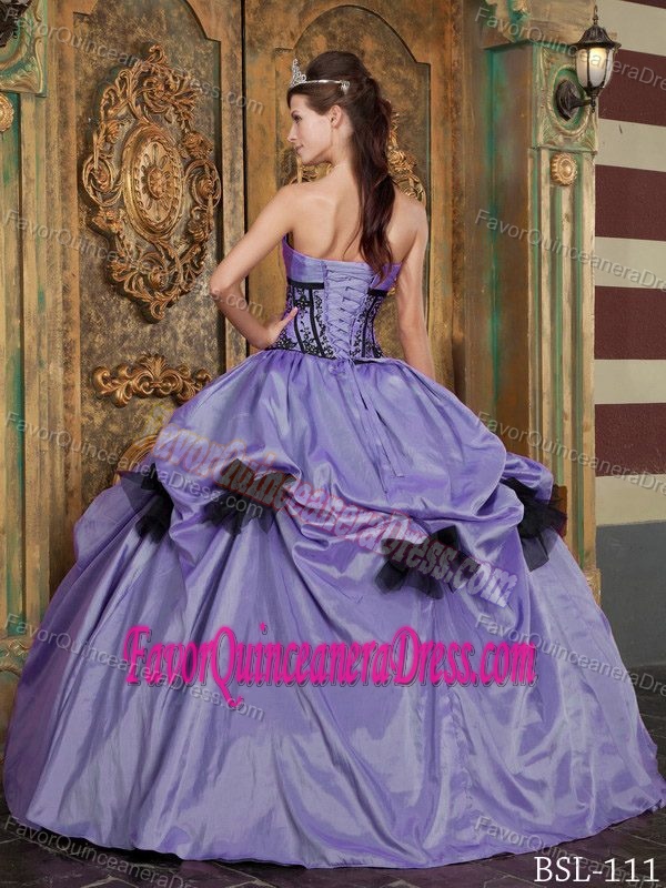 Lavender and Black Ball Gown Taffeta Quinceanera Dress with Appliques
