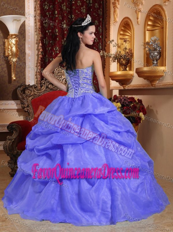 Purple Ball Gown Sweetheart Quince Dresses in Organza with Beading