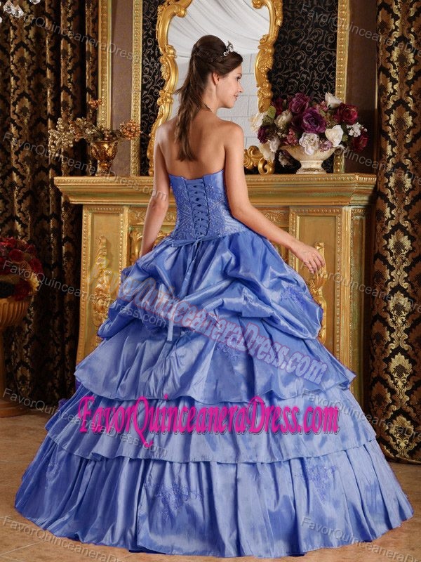 Taffeta Beaded and Ruffled Quinceanera Dresses in Purple with Pick-ups