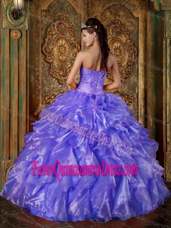 Ball Gown Strapless Blue Taffeta Quinceanera Dress with Bead and Ruffle