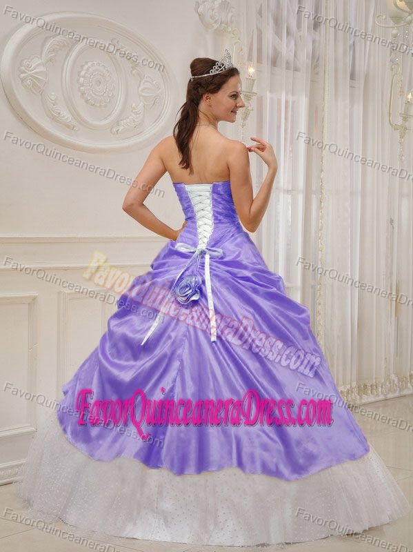 Lilac and White Ball Gown Strapless Sweet 16 Dress in Taffeta and Tulle