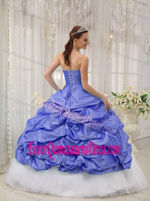 Ball Gown Sweetheart Purple and White Taffeta and Tulle Quince Dress