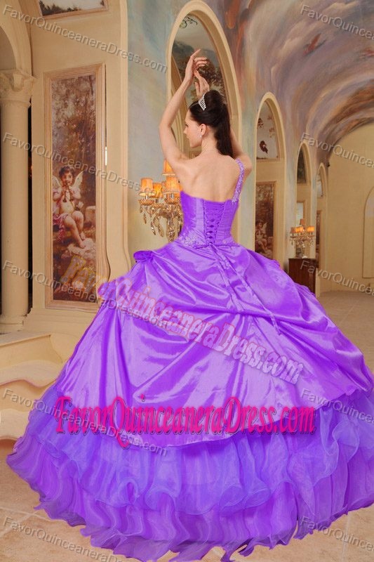 Ball Gown Taffeta One Shoulder Dress for Quince with Pick-ups and Ruffle
