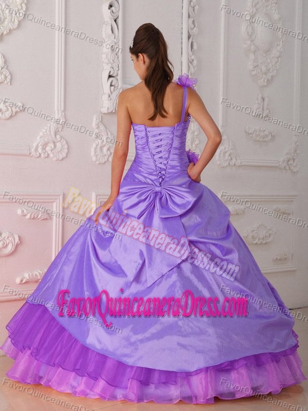 Ball Gown Purple Organza and Taffeta Quinces Dresses with One Shoulder