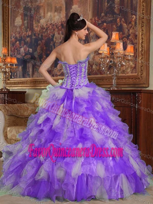 Ruffled Ball Gown Strapless Purple Quinceaneras Dresses with Appliques
