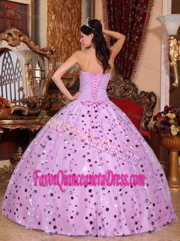 Beautiful Beaded Sweetheart Pink Ball Gown Tulle Sweet 16 Dress with Paillettes