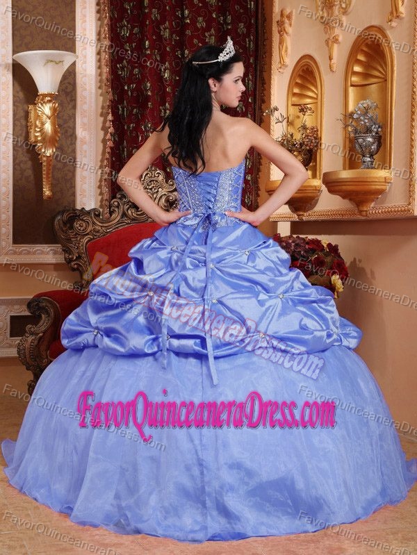 Beaded Sweetheart Blue Taffeta and Organza Quinceanera Dresses with Pick-ups