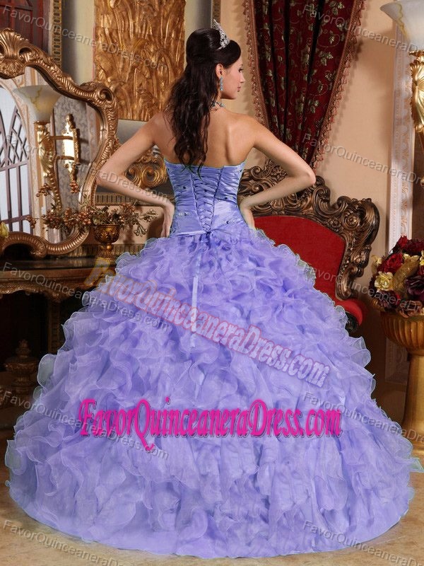 Beaded Sweetheart Ball Gown Lavender Organza Quinceanera Dress with Ruffles