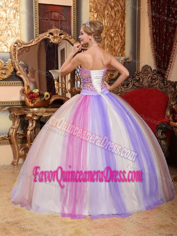 Cute Multi-colored Sweetheart Ball Gown Tulle Quinceanera Dress with Beading