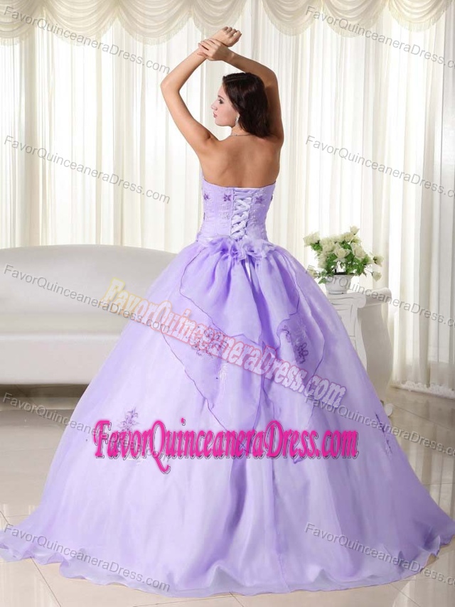 Embroidered Strapless Ball Gown Lavender Organza Quinceanera Dress for 2013