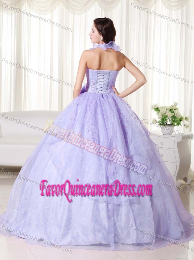 Straps Ball Gown Lavender Organza Quinceanera Party Dresses with Embroidery