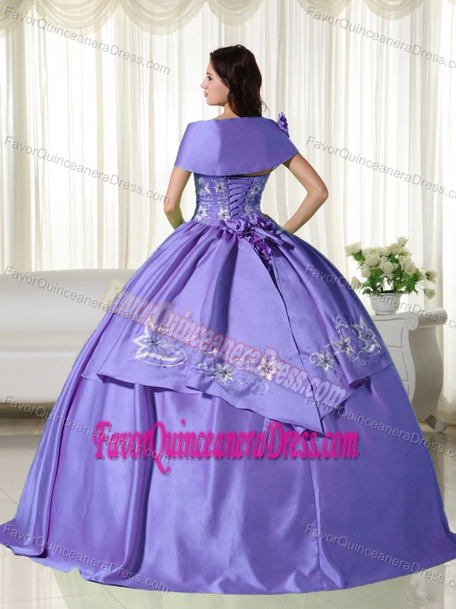 Purple off-the-shoulder Ball Gown Taffeta Quinceanera Dresses with Embroidery