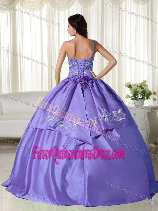 Purple off-the-shoulder Ball Gown Taffeta Quinceanera Dresses with Embroidery