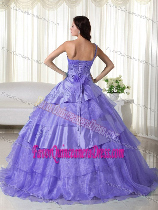One-shoulder Layered Ball Gown Taffeta Organza Appliqued Quinceanera Dresses