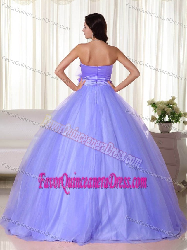 Pretty Sweetheart Purple Ball Gown Tulle Beaded Quinceanera Dress with Flowers