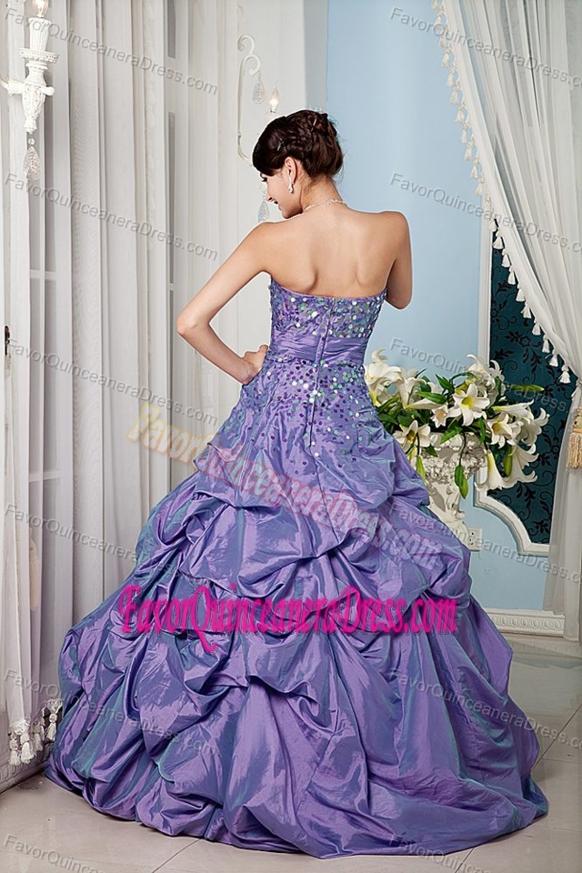 Sweetheart Floor-length Taffeta Dresses for Quince with Pick-ups and Paillettes
