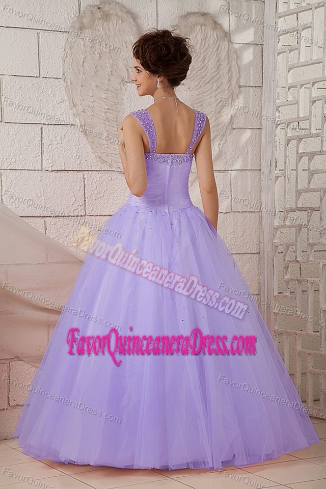 Classical Straps Ball Gown Lavender Tulle Quinceanera Party Dress with Beading