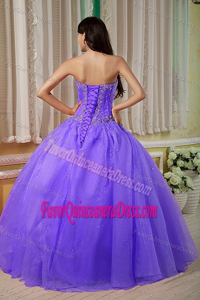Desirable Sweetheart Ball Gown Purple Organza Beaded Quinceanera Party Dress