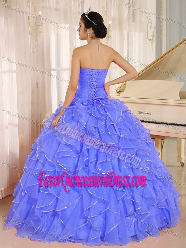 Beaded Sweetheart Lavender Ball Gown Organza Quinceanera Dress with Ruffles