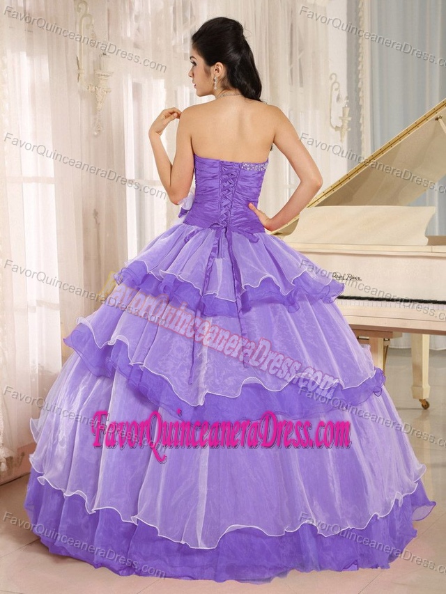 Beaded Sweetheart Ball Gown Layered Organza Quinceanera Dresses with Flower