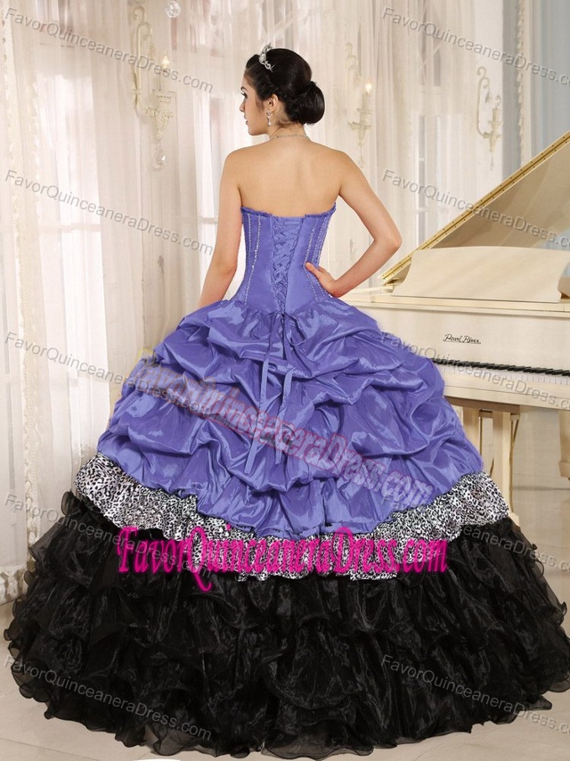 Sweetheart Purple Black Ball Gown Leopard Quinceanera Dresses with Pick-ups