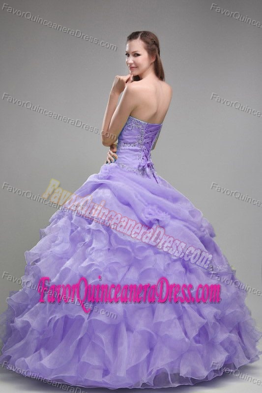 2013 Lilac Strapless Ball Gown Organza Beaded Quinceanera Dress with Pick-ups