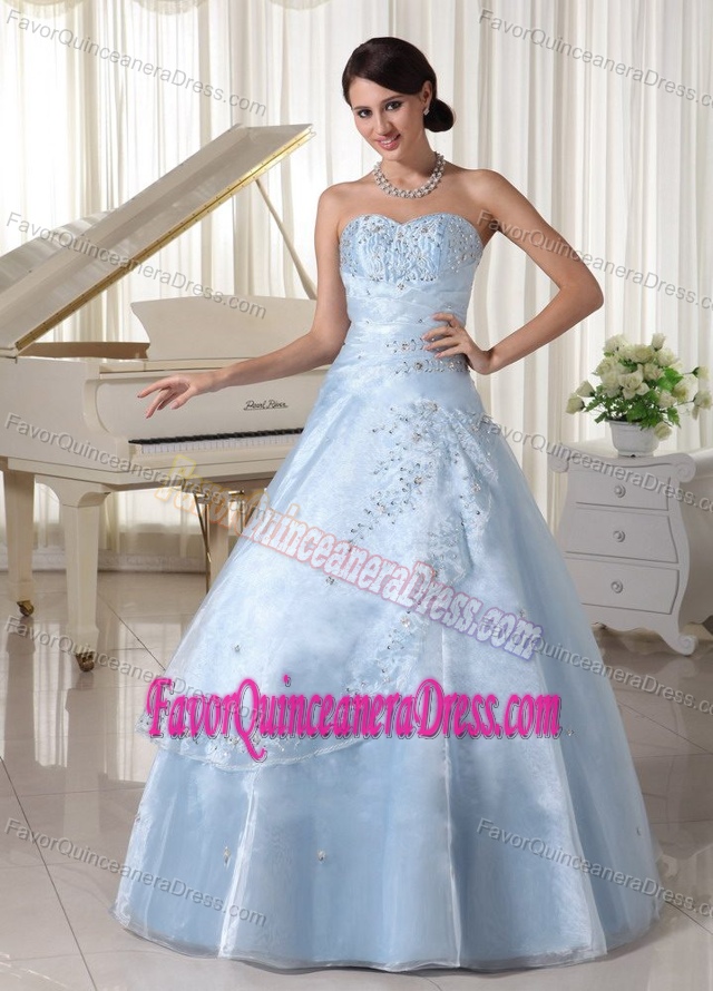 Hot Sale Light Blue Taffeta and Organza Quinceanera Gowns with Appliques