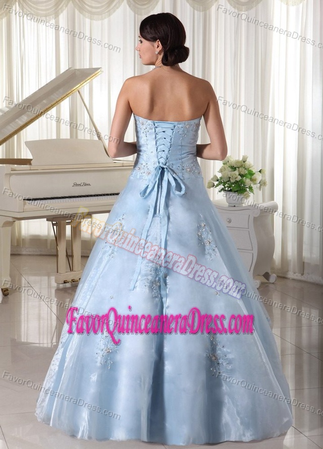 Hot Sale Light Blue Taffeta and Organza Quinceanera Gowns with Appliques