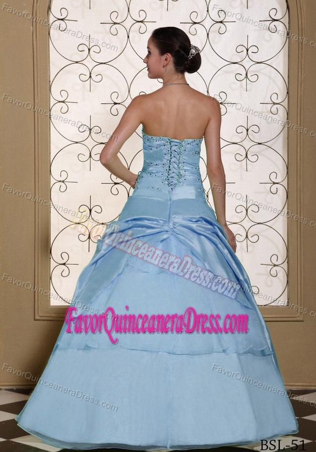 2013 Light Blue Organza and Taffeta Dresses for Quinceaneras with Flower