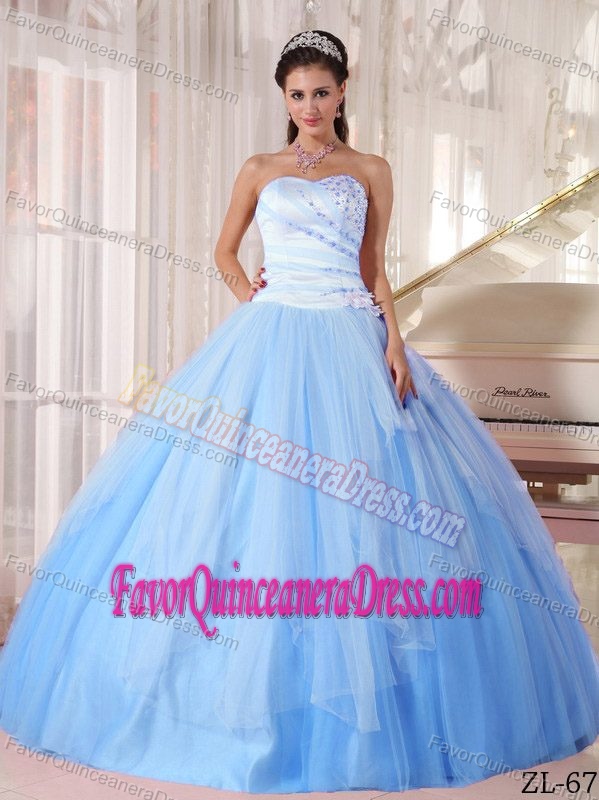 Popular Light Blue Tulle Beaded Sweetheart Quinceanera Dress with Beading