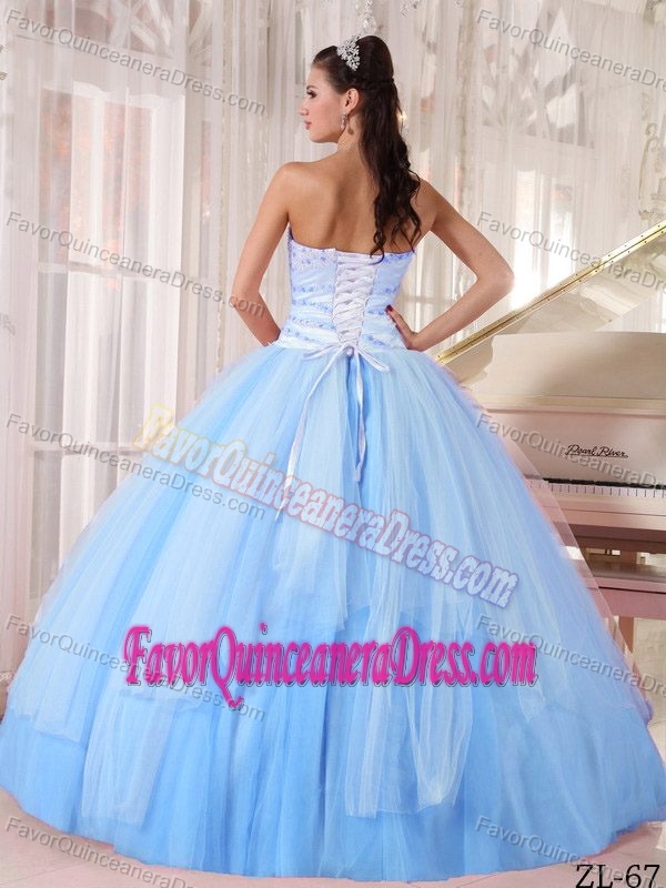 Popular Light Blue Tulle Beaded Sweetheart Quinceanera Dress with Beading