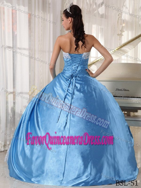 New Style Aqua Blue Taffeta Strapless Quinceanera Gown Dress with Lace