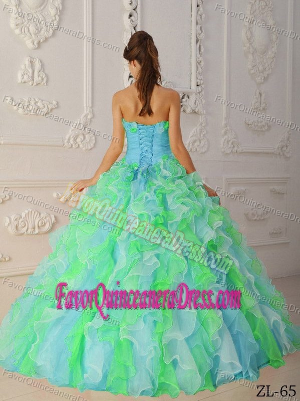 New Arrival Colorful Organza Quinceanera Dresses with Ruffles and Flowers