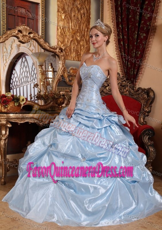 Perfect Baby Blue Taffeta Quinceanera Gown with Embroidery and Pick-ups